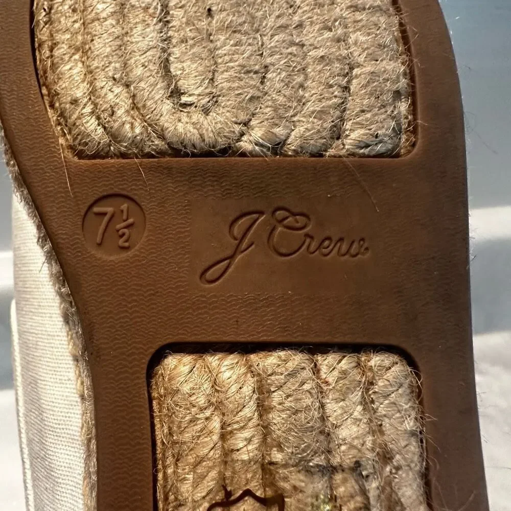 J. Crew Canvas Jute Sole Notched Espadrille Slip-on Mules Ivory White Size 7.5